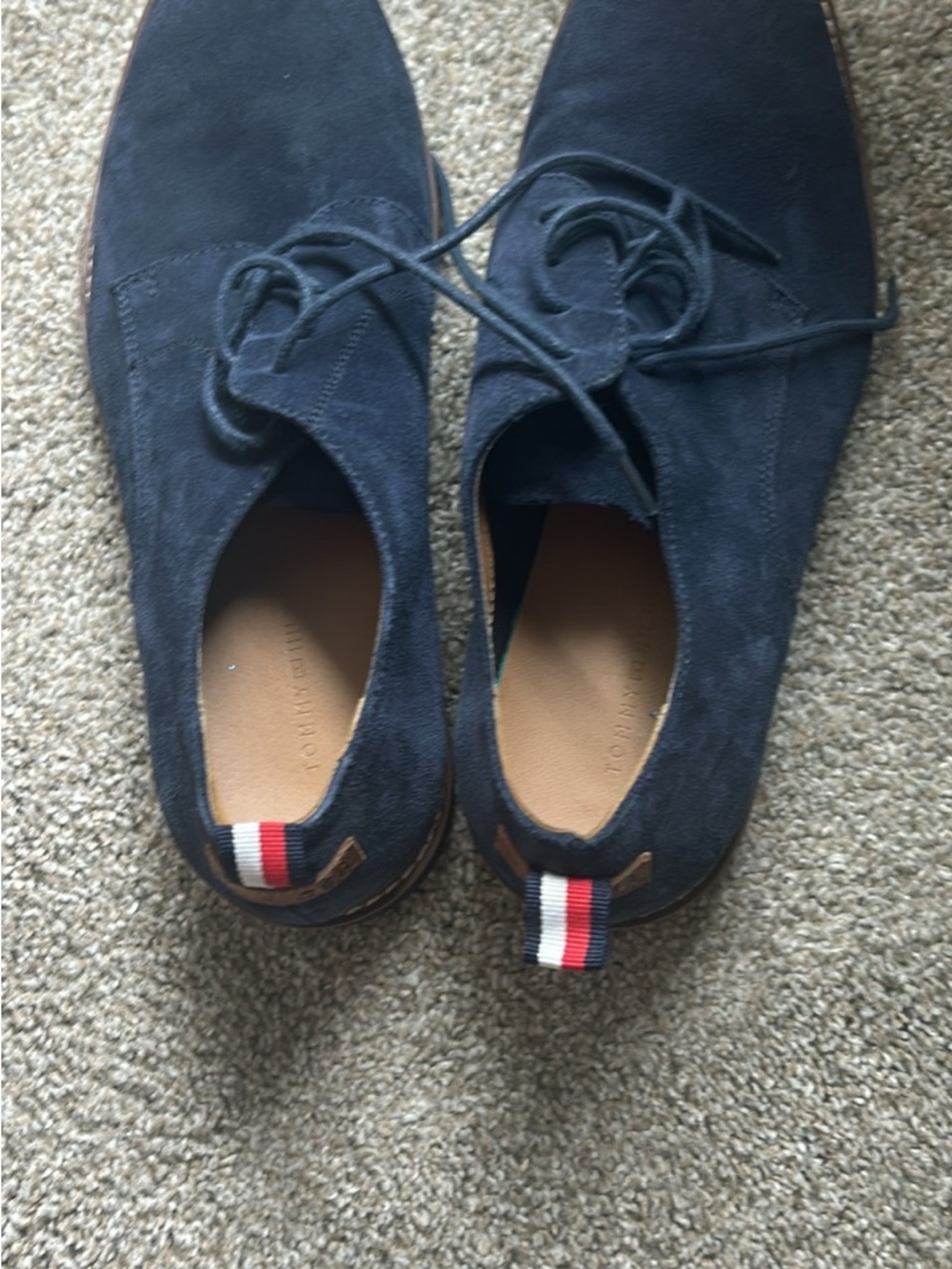 Navy Suede Lace-Up Shoes with Tricolor Heel Tab